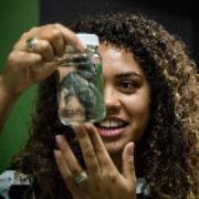 Girl peers into specimen jar