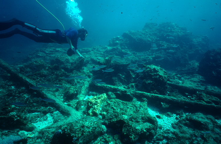 Diver inspecting the Trial wreck site