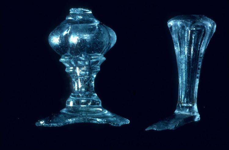 Decorated thick glass stems.