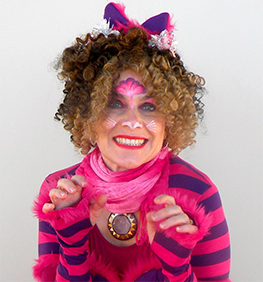 Person wearing a pink costume