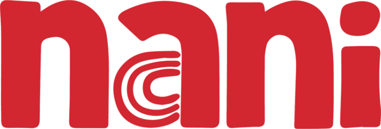 The Nani logo featuring the word nani in lower case red lettering with the 'a' letter partially made of concentric circles