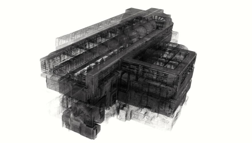 A black and white rendering of a WA Museum gallery