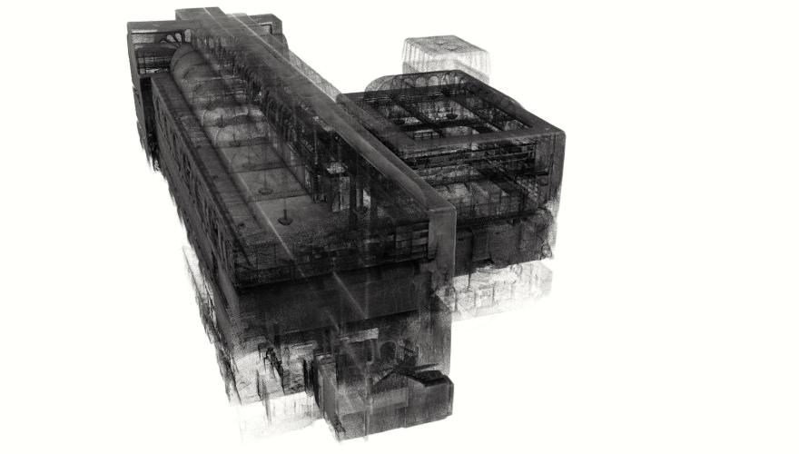 A black and white rendering of a WA Museum gallery