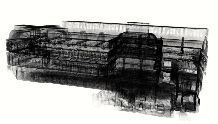 A black and white rendering of a WA Museum gallery
