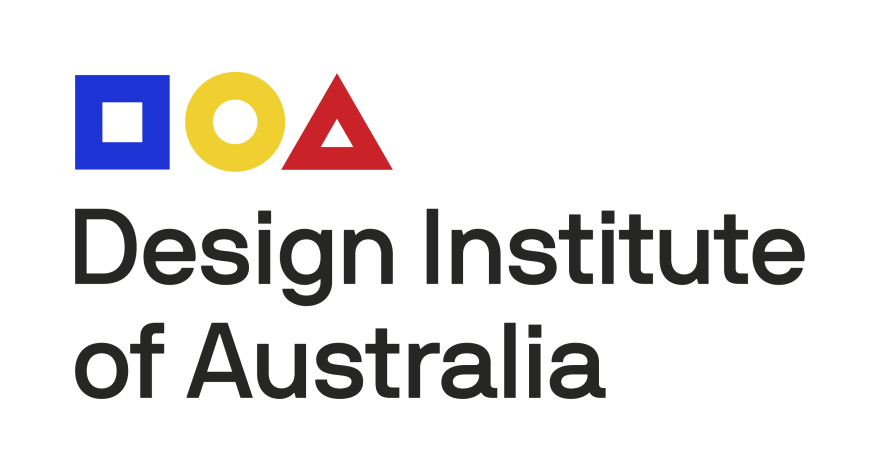 Design Institute of Australia logo featuring a blue square, yellow circle and red triange