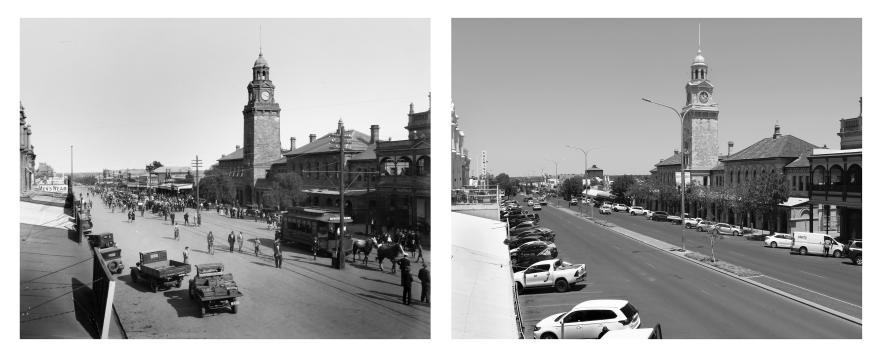 Two side-by-side photos of Hannan Street, taken in 1908 and 2023.