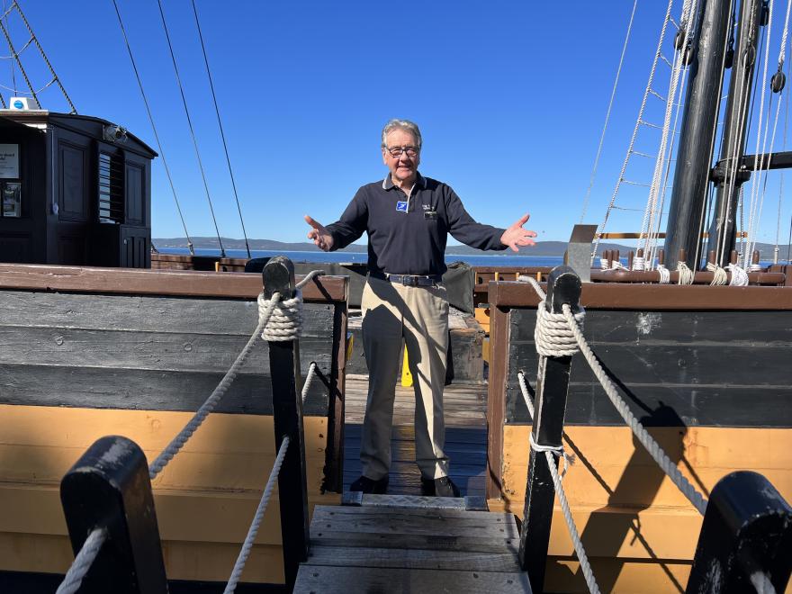 Brig Amity Volunteer John Beamon welcoming visits with arms outsretched