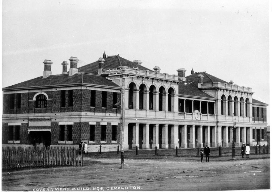 Black and white photo of a large building