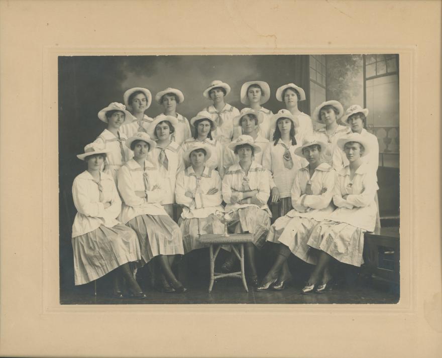The Economic ladies football team standing in formation.
