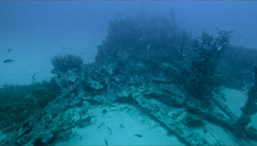 Debris of a shipwreck underwater