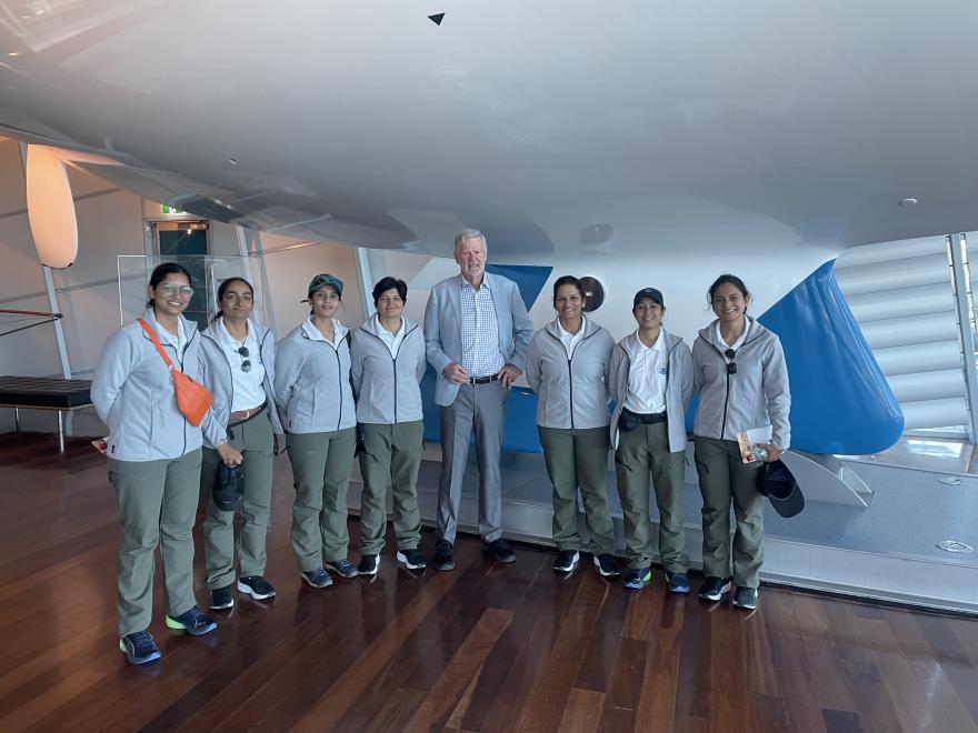 Triveni crew with John Longley in front of Australia II