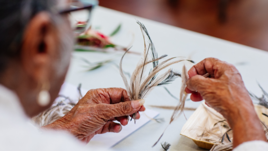 Menang women at feather workshop 