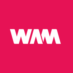The letters WAM in white on a pink background