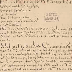 Close-up of an aged handwritten historical manuscript with faded ink, dense cursive text, and visible wear on parchment.