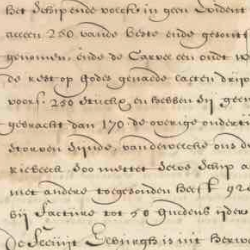 Close-up of an aged handwritten historical manuscript with faded ink, dense cursive text, and visible wear on parchment.