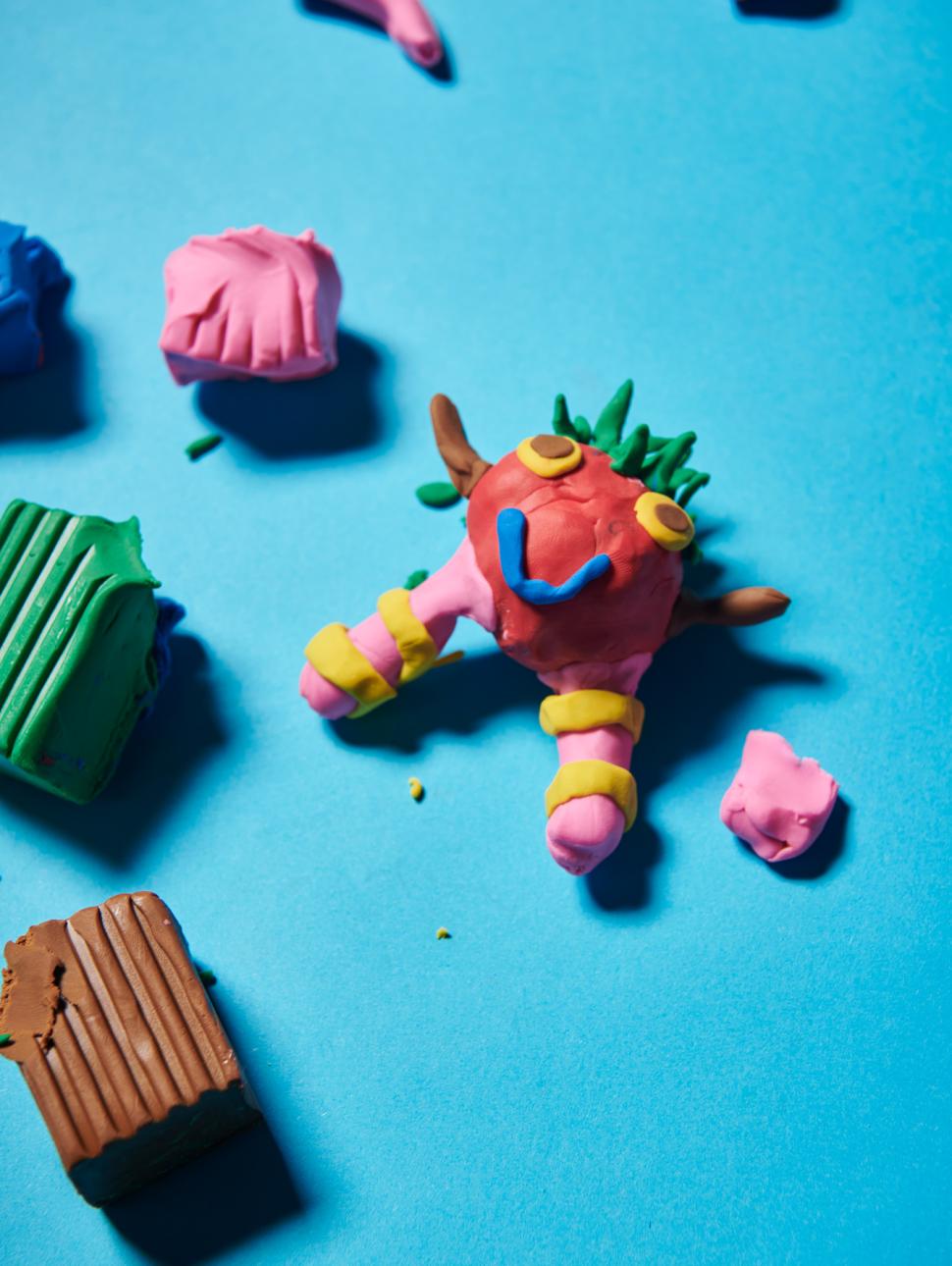 A colourful clay model of a creature