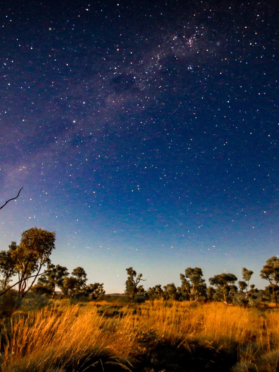 Night sky with stars over red ground