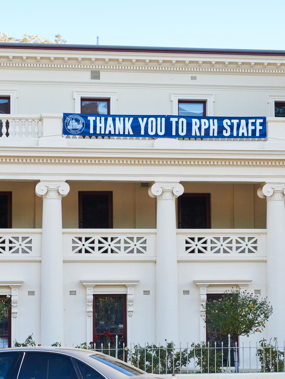 A photo of a banner thanking RPH staff