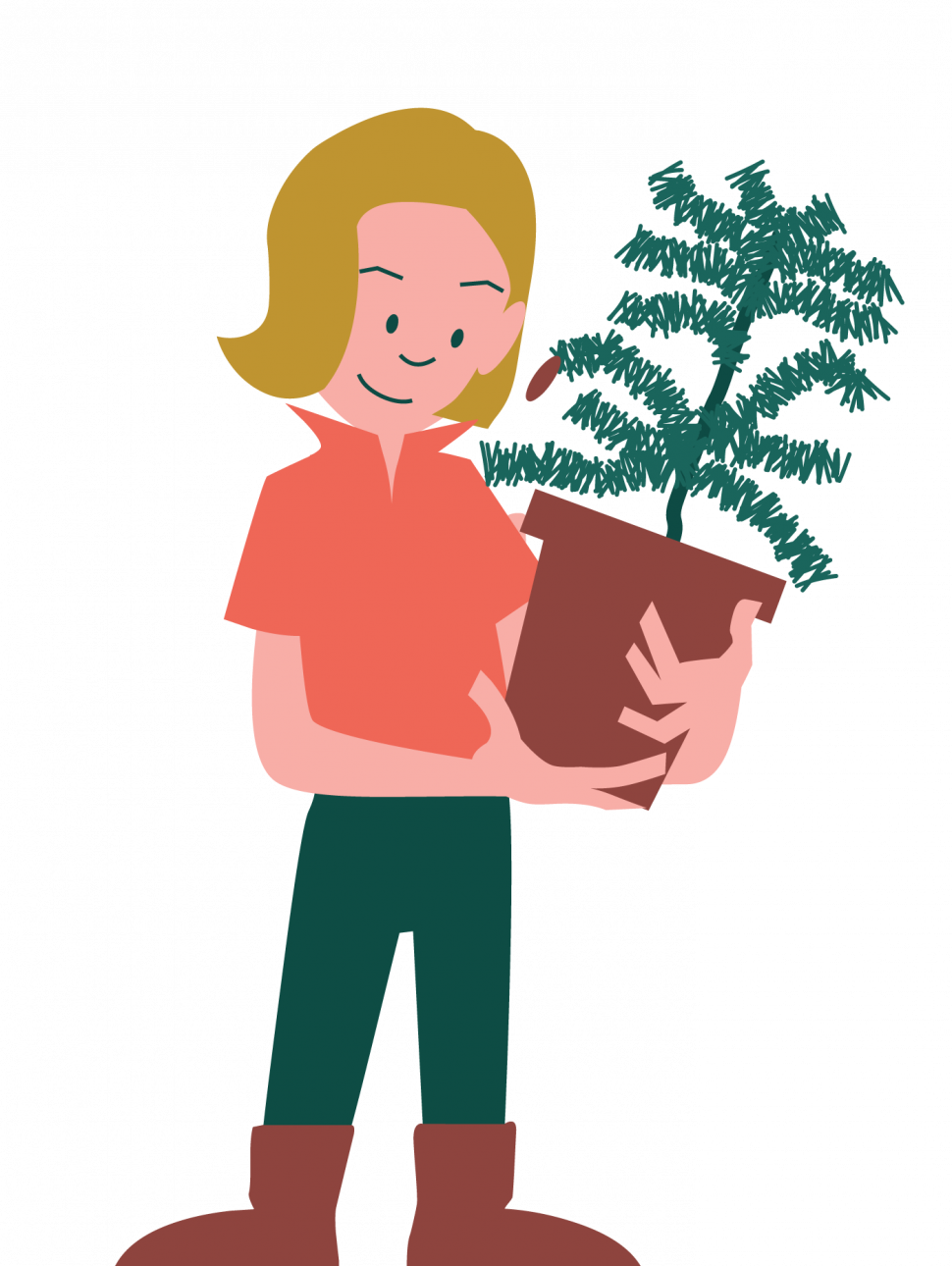 A vector cartoon of a scientist holding a potted plant