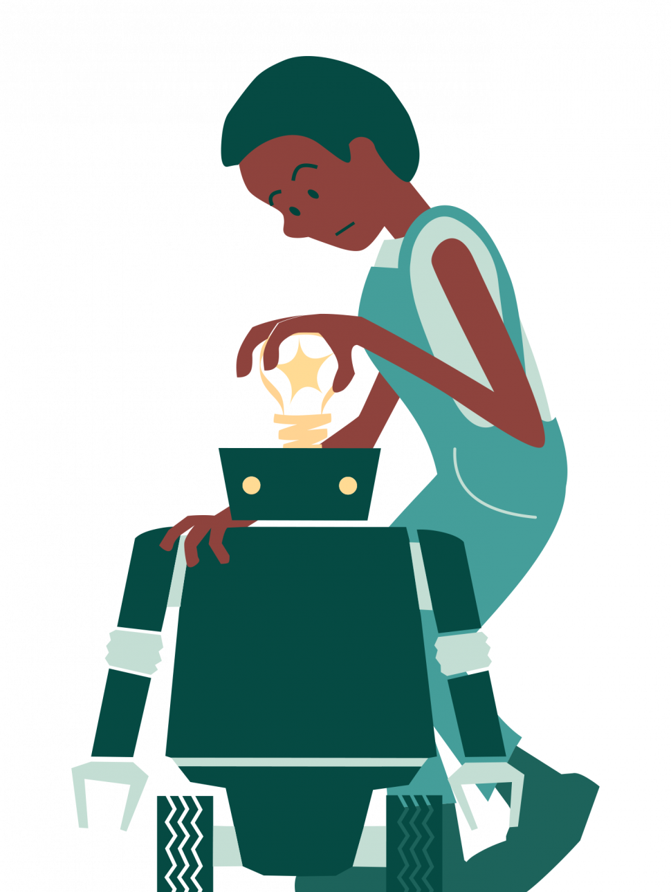 A vector cartoon of a scientist working on a robot