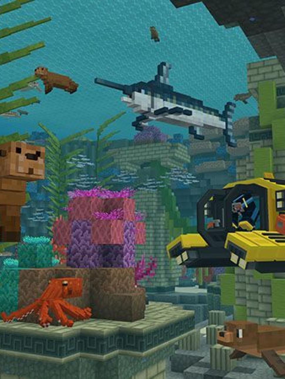 An underwater scene in Minecraft 