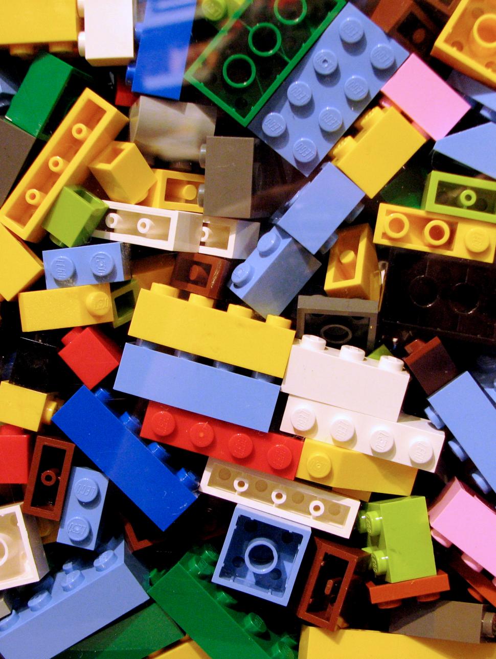 A pile of rainbow lego blocks