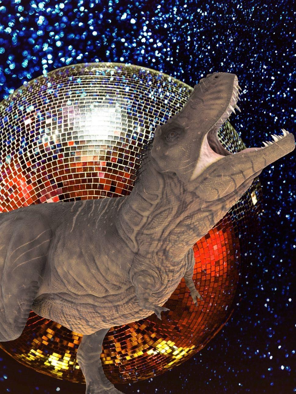 Image of dinosaur an disco ball 