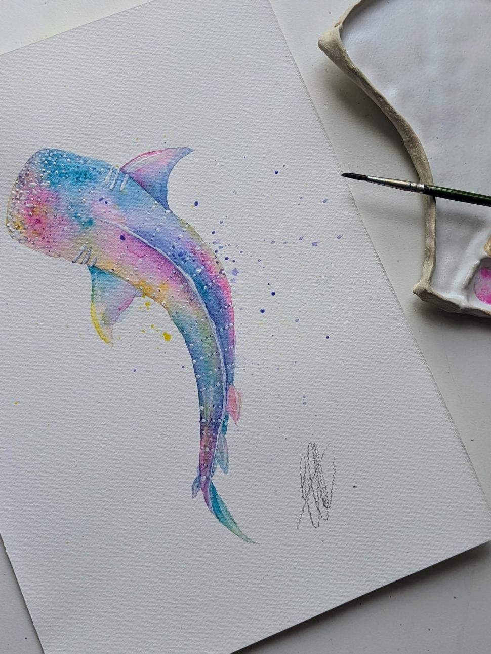 Rainbow whale shark painting