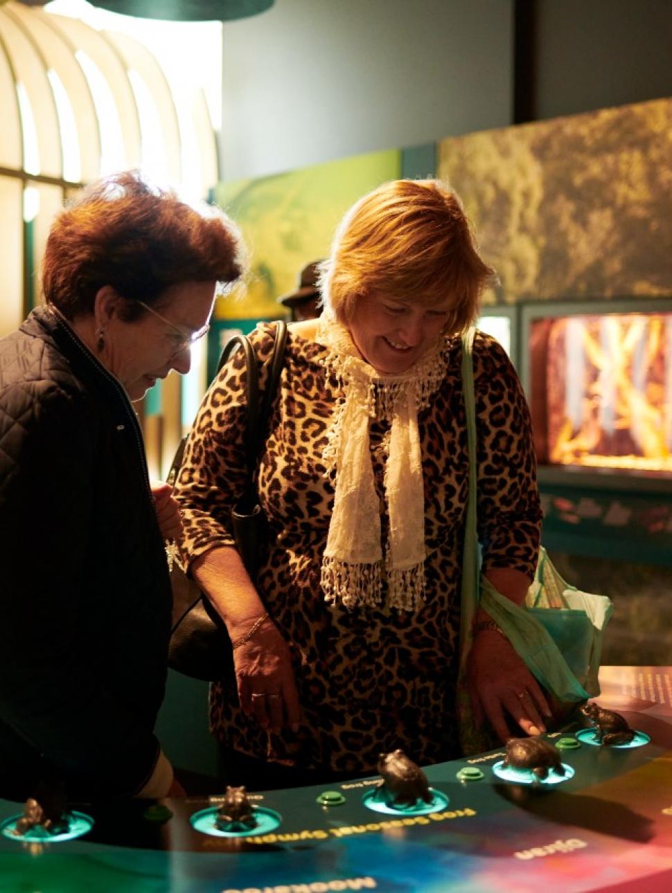 women looking at frogs in Wild Life gallery