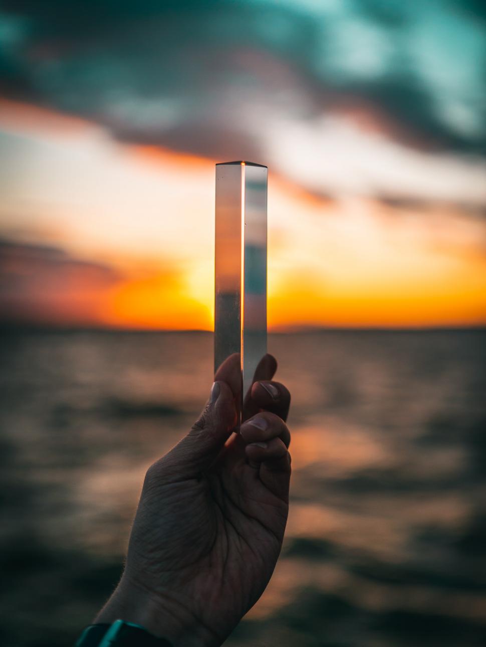 Image of a mirrored rectangle and sunset 
