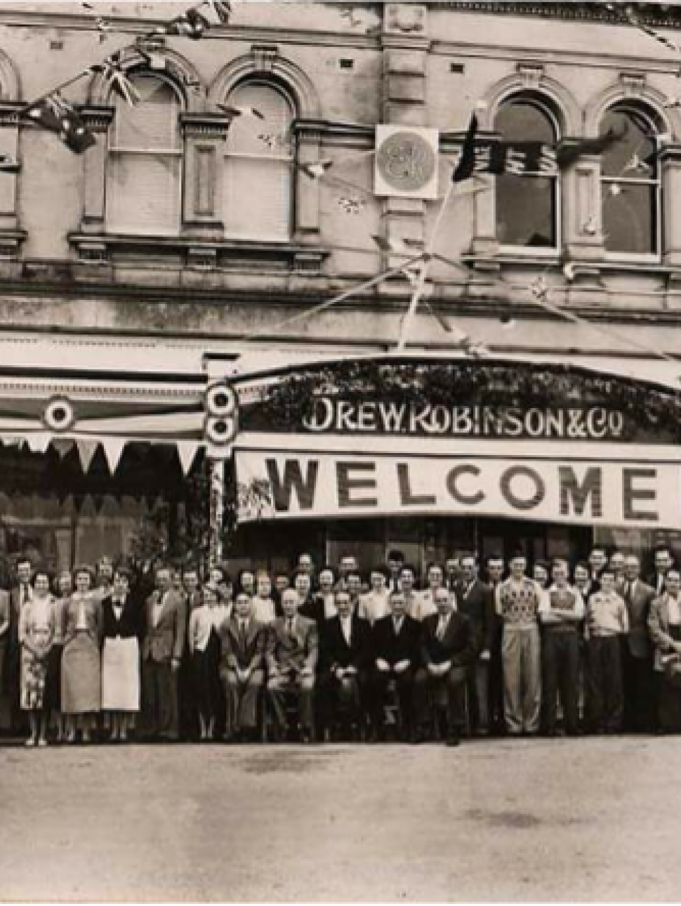 A black and white image of Albany's Drew Robinson & Co. welcome event
