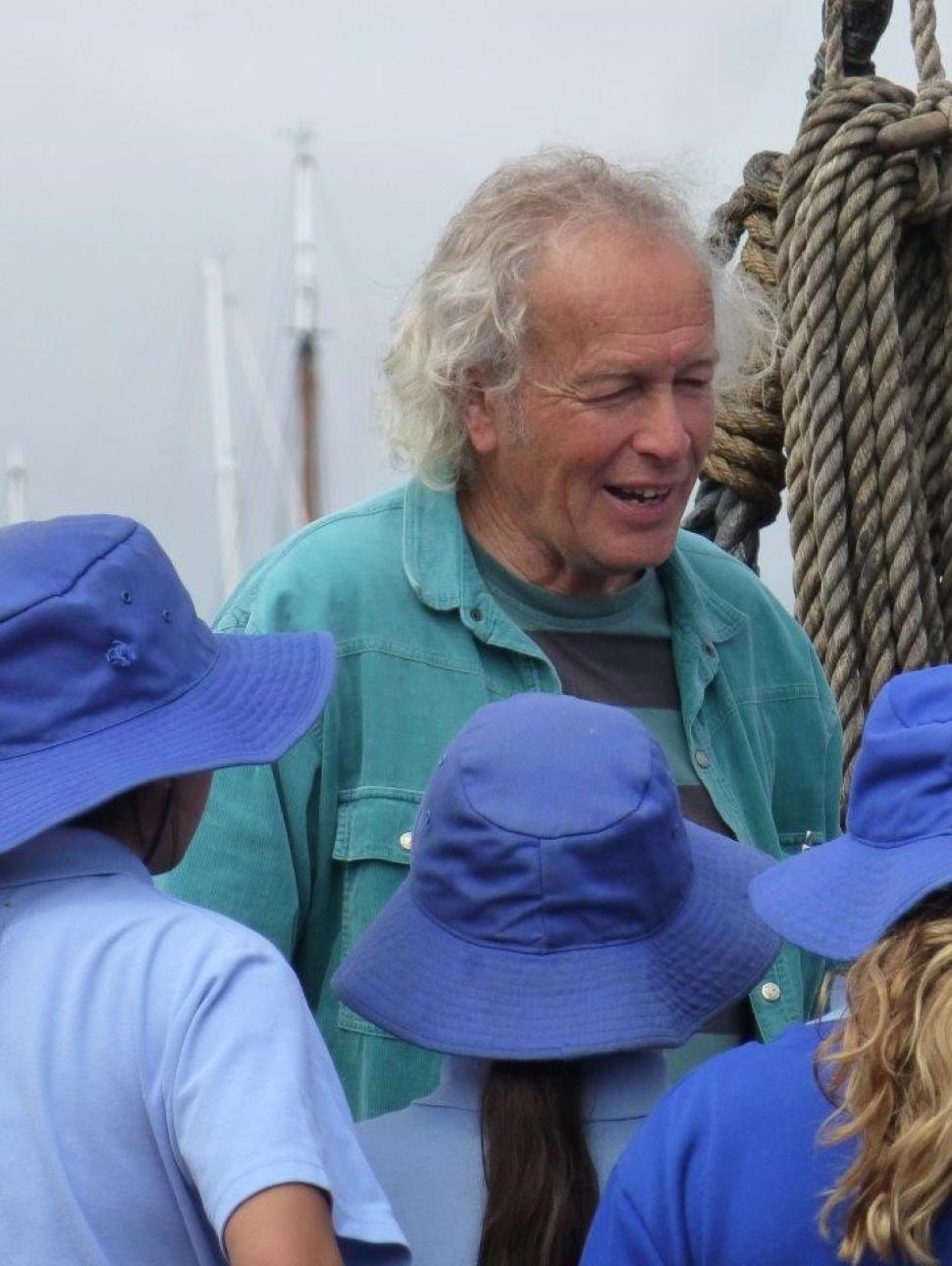 Mike Lefroy (Museums Without Walls) leading a school group on a walking tour experience in Fremantle.