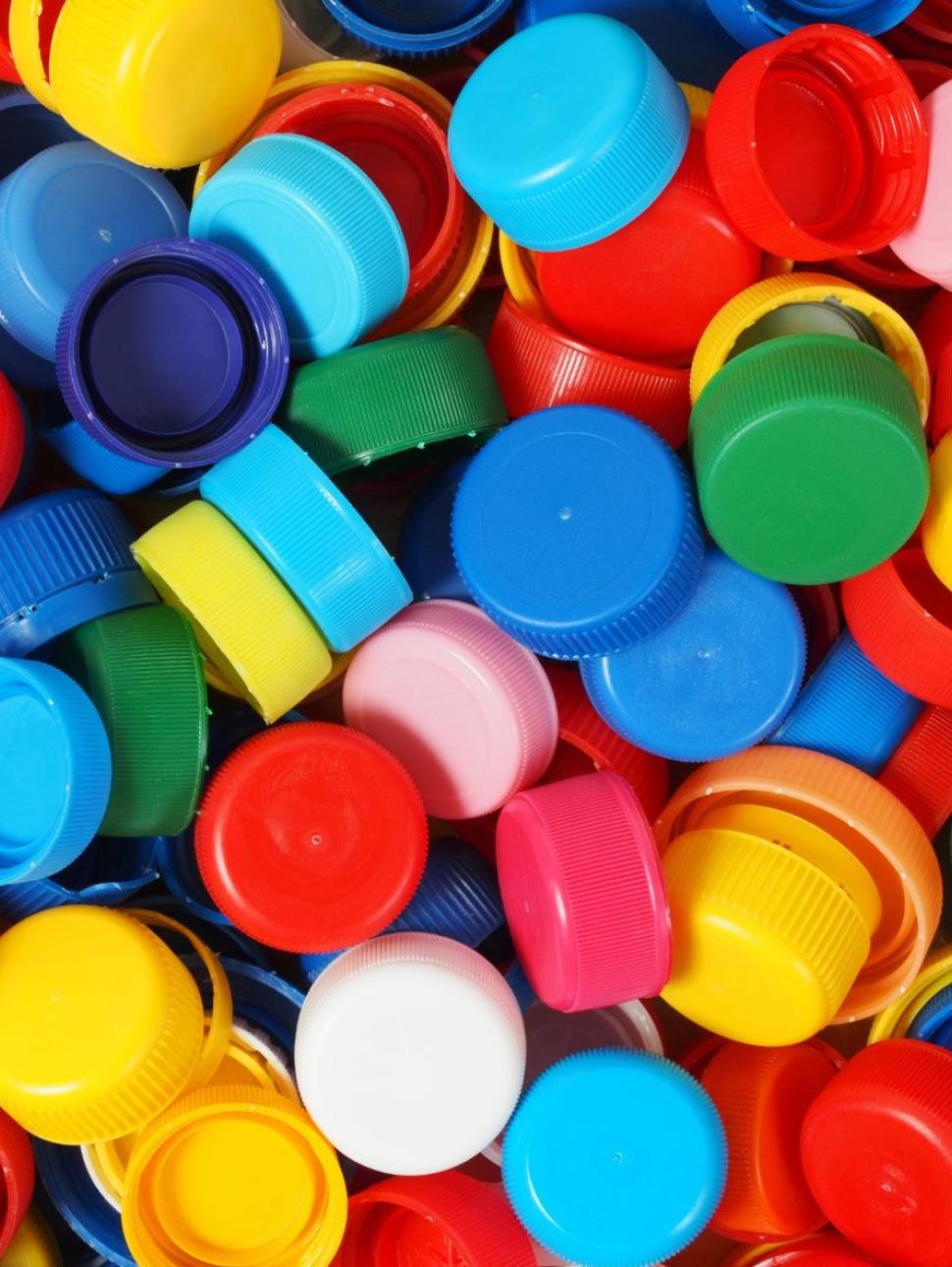 Image of colourful bottle caps