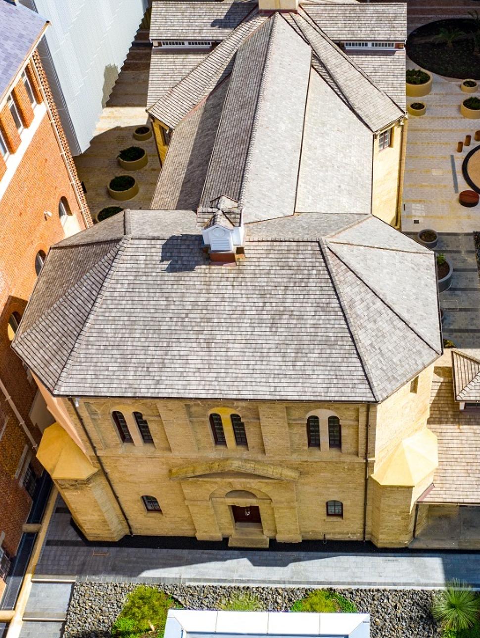 Aerial shot above of the Old Gaol building