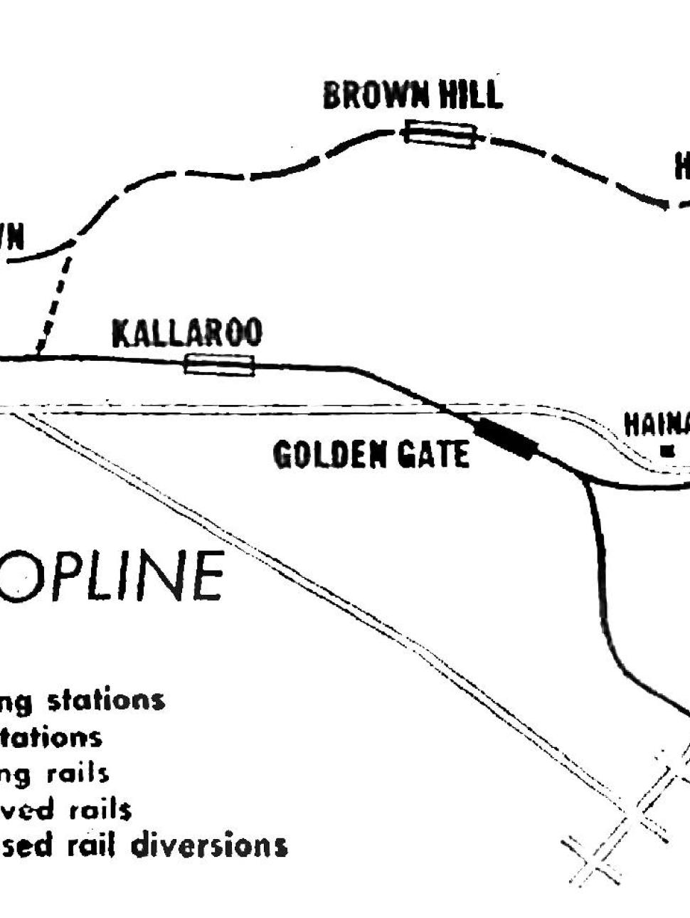 A black and white line map of Williamstown in the Goldfields