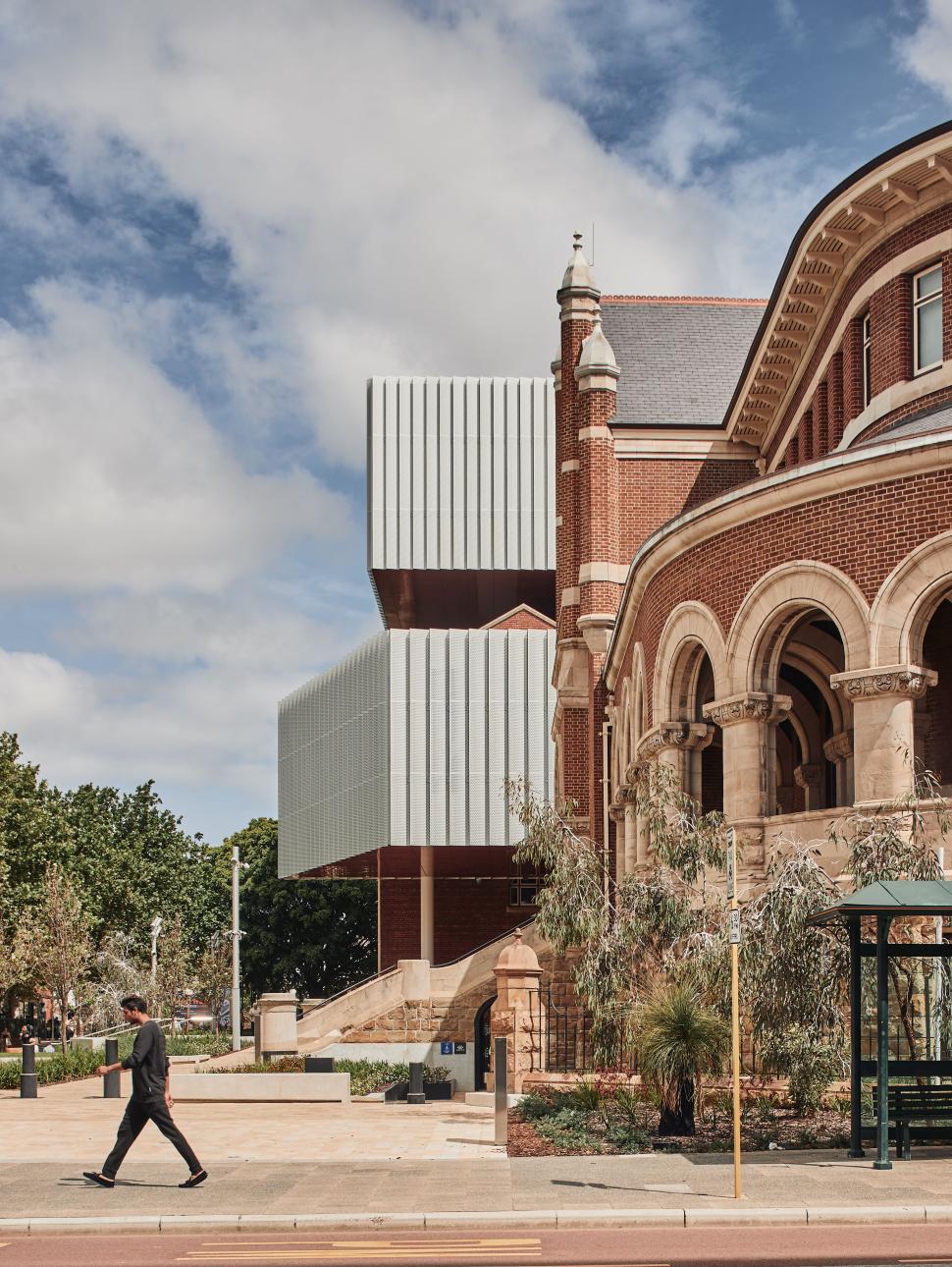 Exterior view of WA Museum Boola Bardip captured from James Street, showcasing the Georgian architectural design of the Jubilee building facade