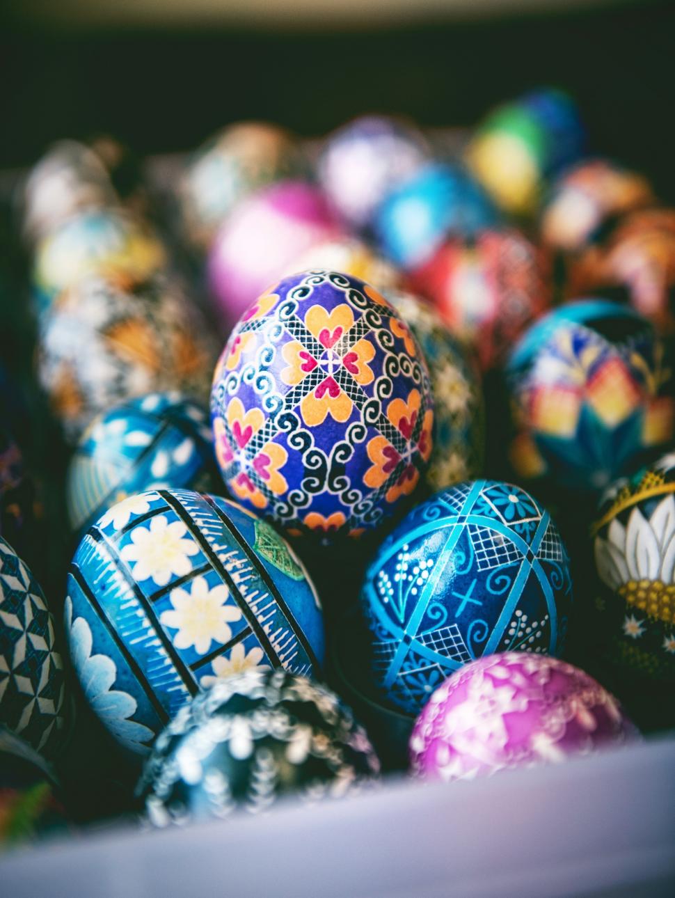 collection of intricately painted hens eggs 