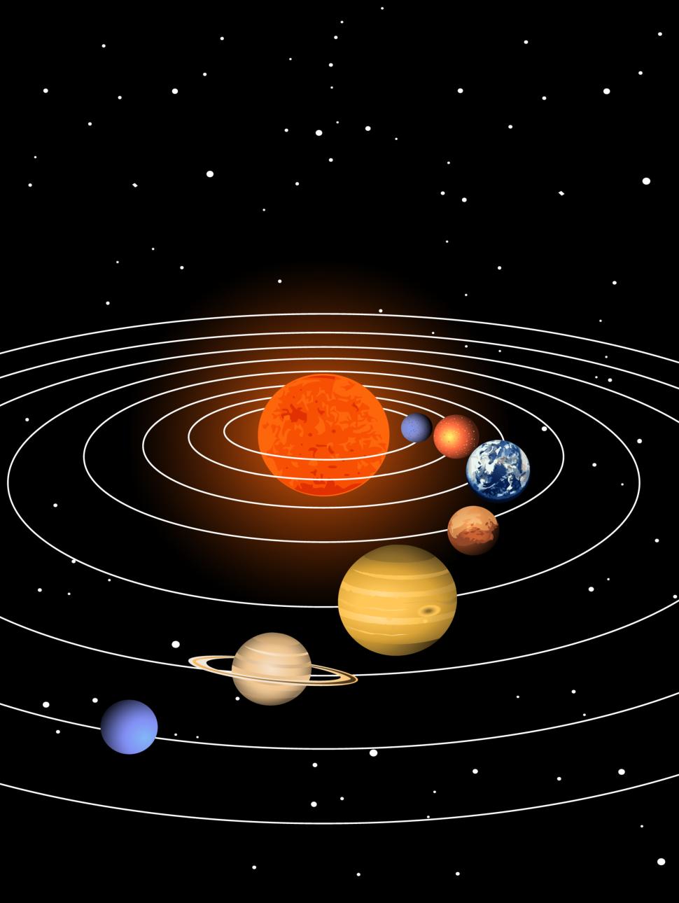 An illustration of the solar system against a black background