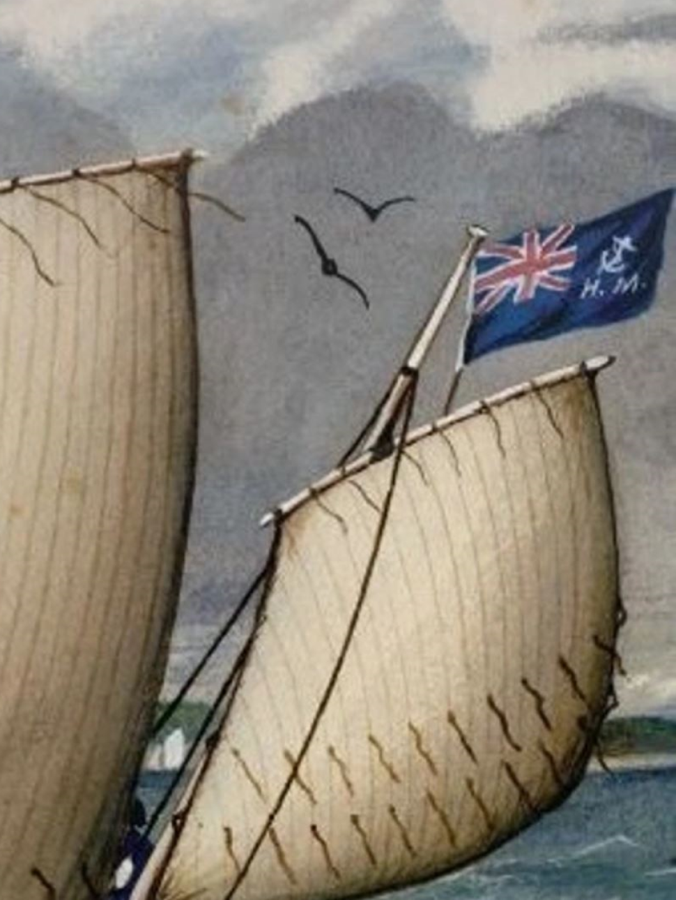 an illustrated drawing of ship sails