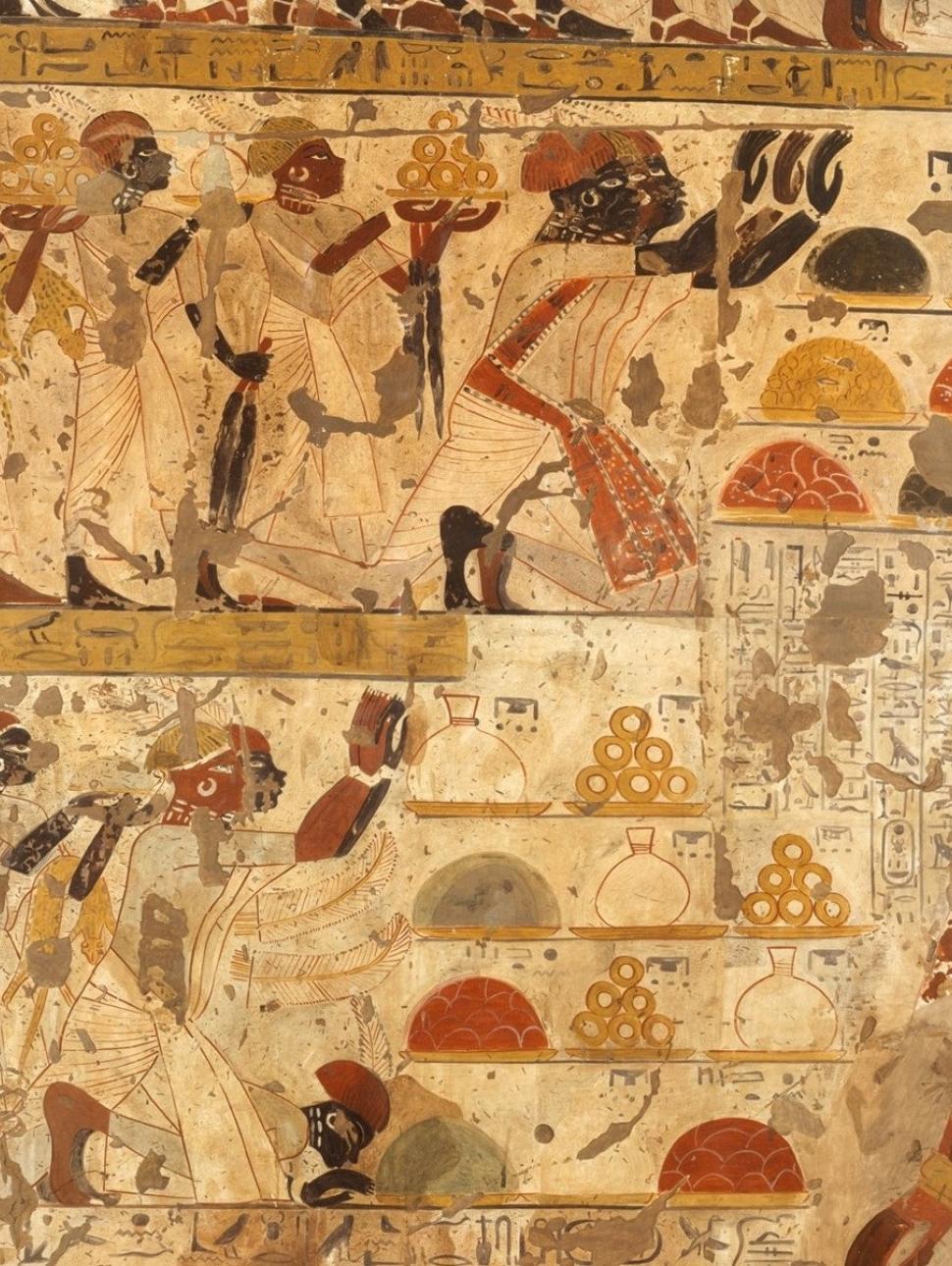 Nubian tribute presented to King Tutankhamun in the tomb of Huy. 