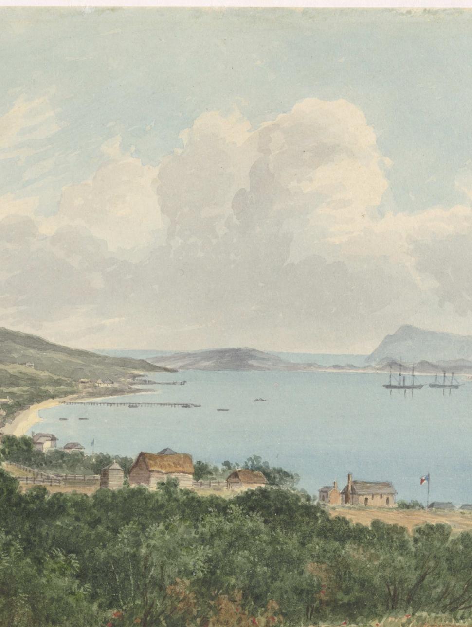 a painting depicting a landscape of Albany in the 1830s