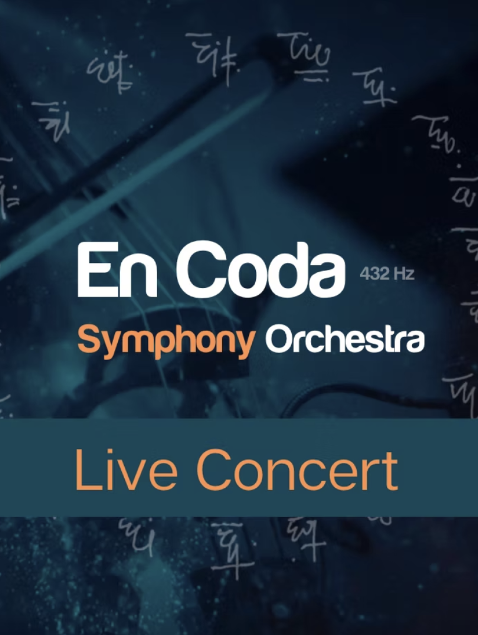 Blue background image saying "En Coda Symphony Orchestra Live Concert"