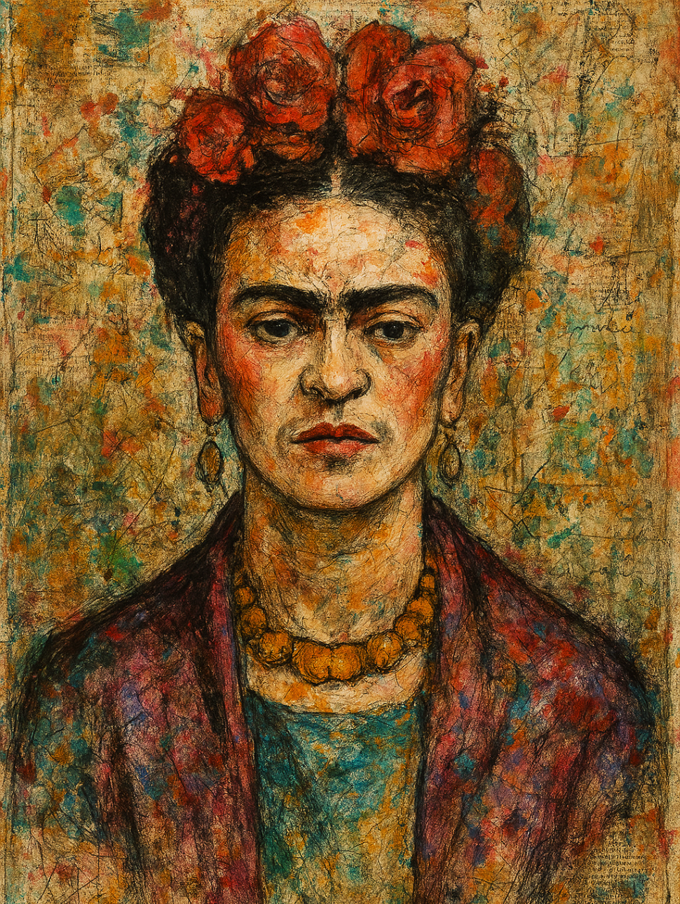 mixed media artwork representing Frida Kahlo