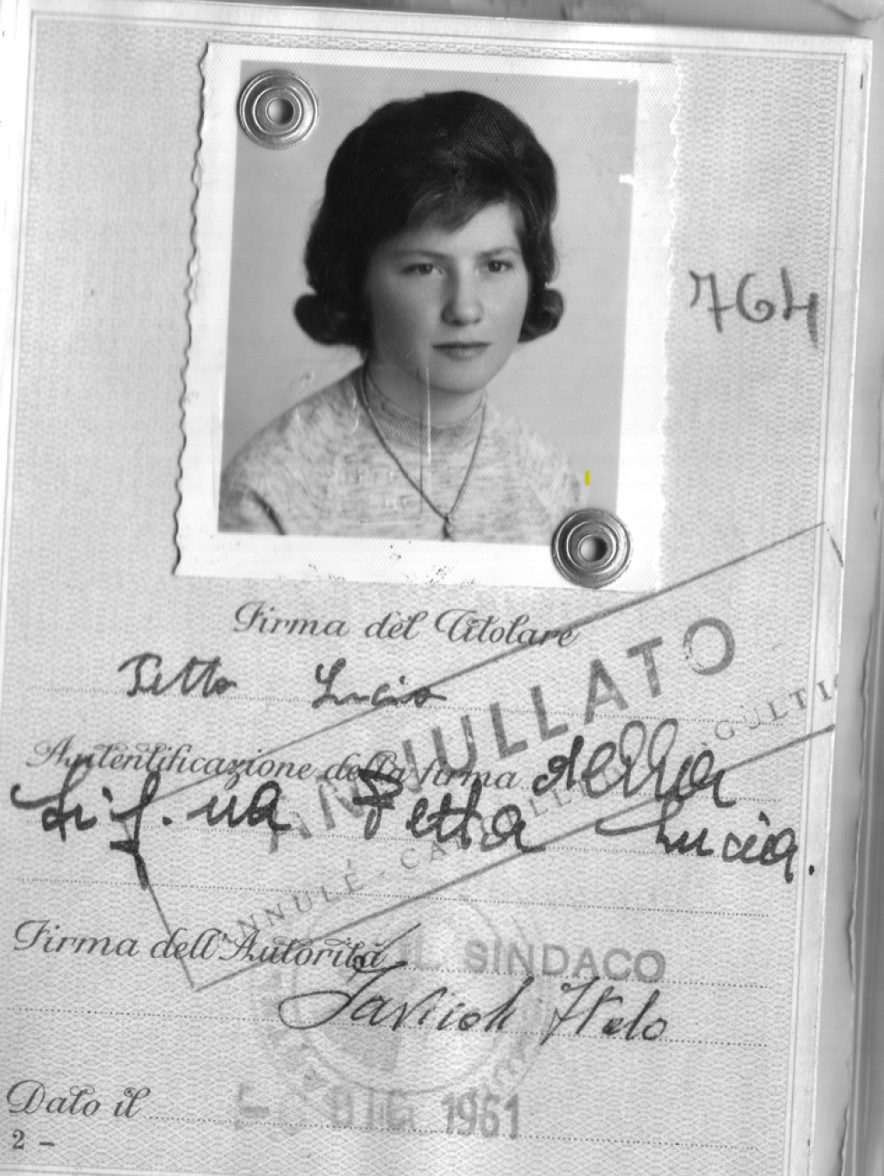 A detail image of a stamped Italian passport dated 1961 belonging to Lucia Petta (Iuliano), kindly shared by her descendant Susanna Iuliano in support of talks program linked to From Nonna With Love: Stories of tradition and triumph exhibition at WA Maritime Museum in 2026..