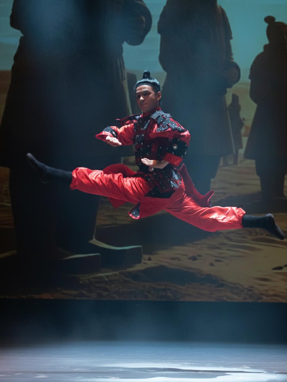 A dancer dressed in Qin dynasty warrior dress