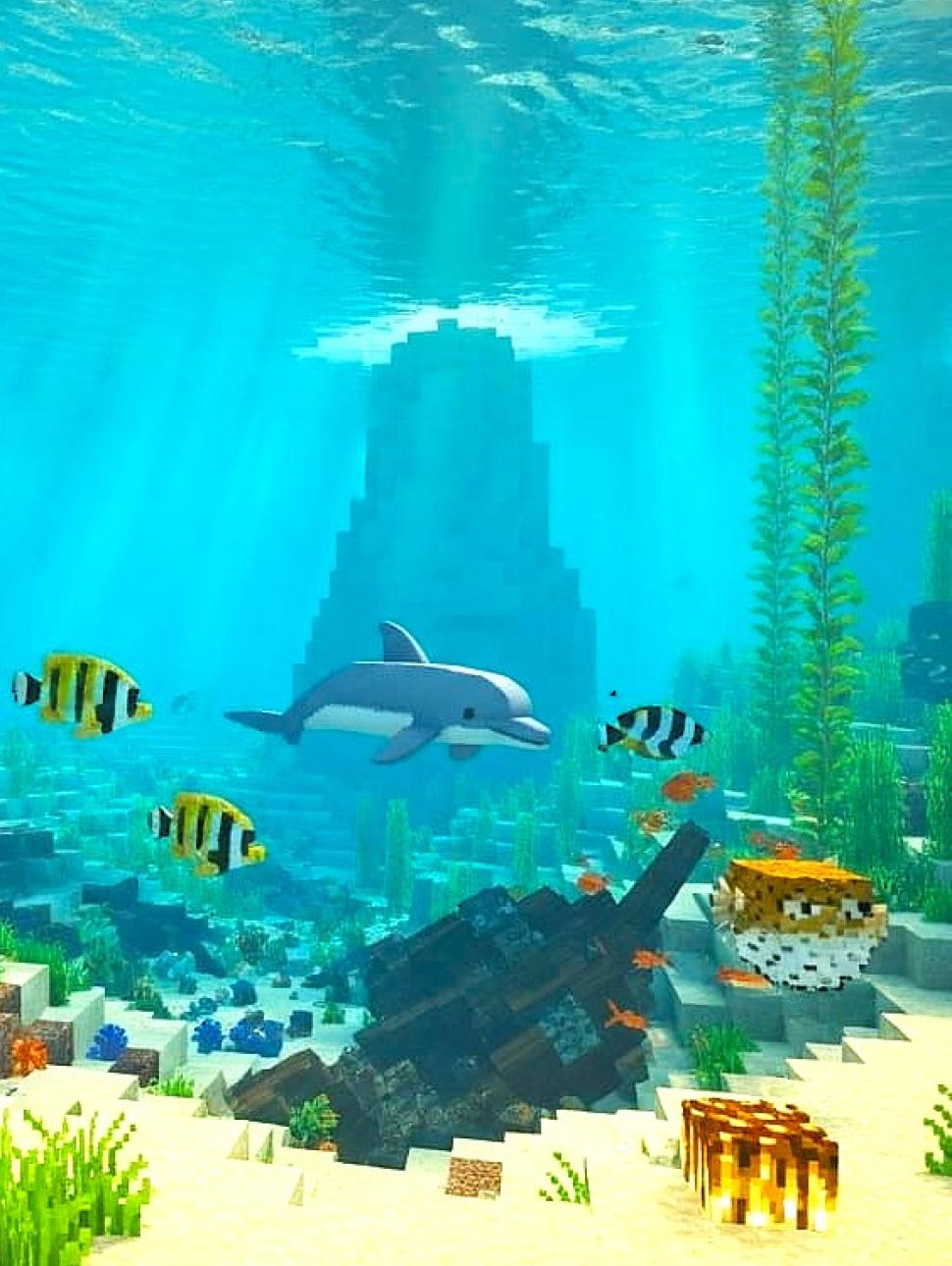 dolphin and fish in minecraft ocean