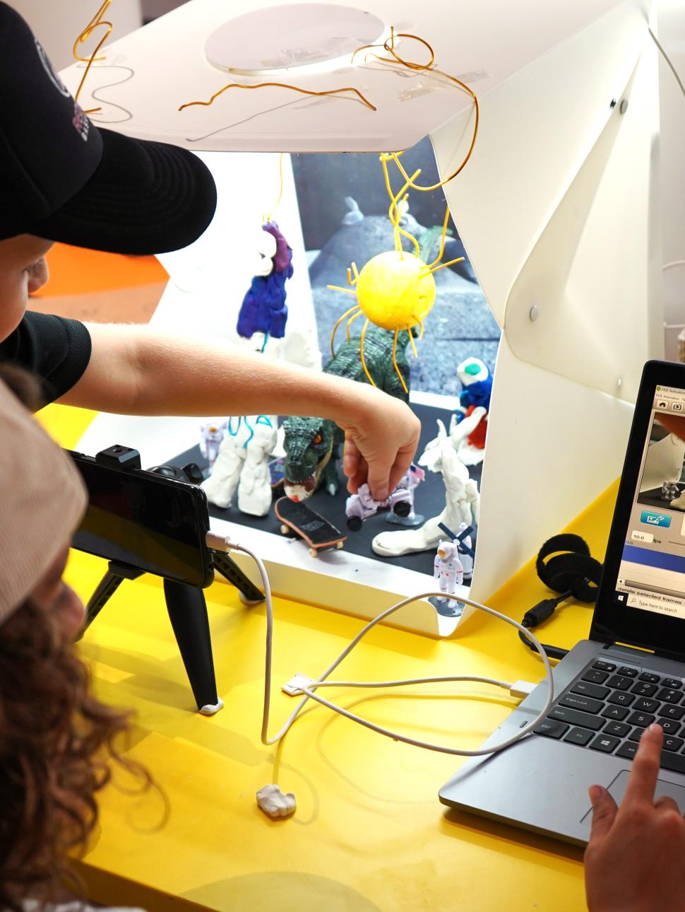 children making stop motion film