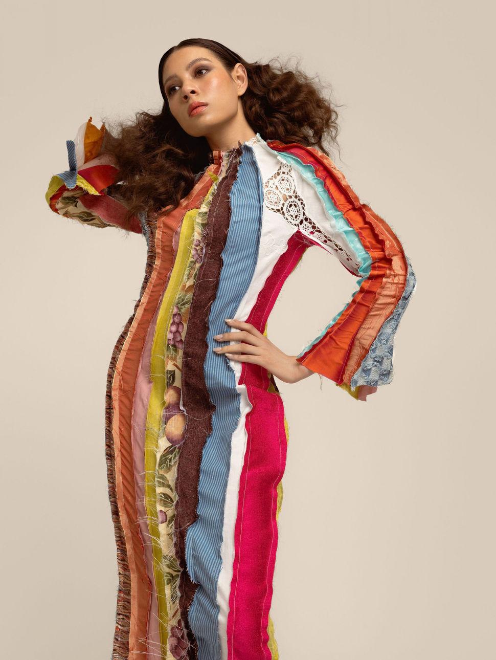 Model with colourful dress posing