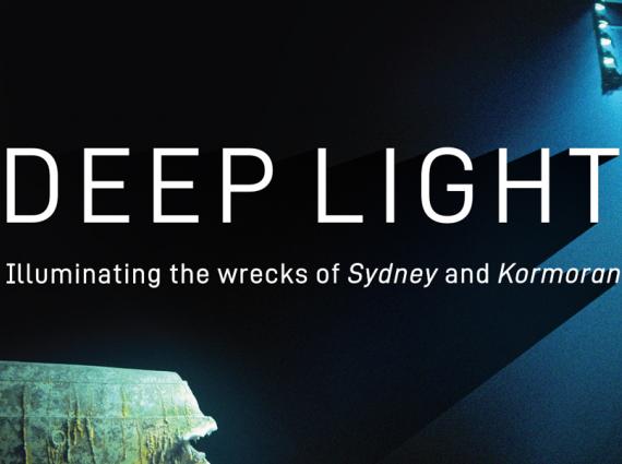A banner depicting a shipwreck underwater under the slogan 'Deep Light'