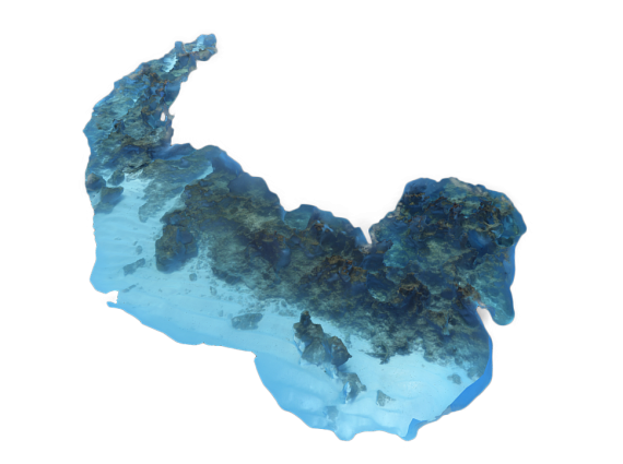 A 3D model of an underwater gully with some shipwreck artefacts visible